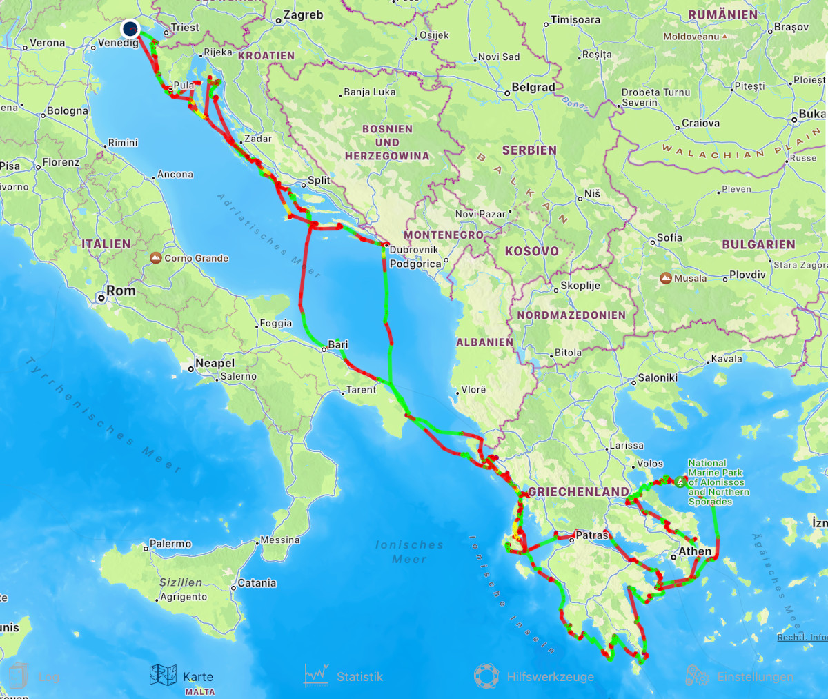 Landkarte, Reiseroute, Mittelmeer, Logbuch
